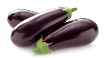 nutrition eggplants on white background