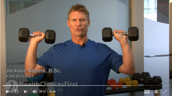 Jackson Sayers, B.Sc. (Kinesiology), discusses standing shoulder dumbbell press strength exercises.
